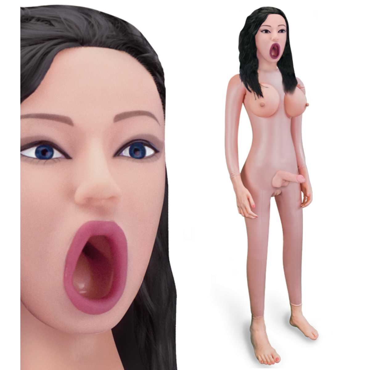 Poupée gonflable trans suceuse vibrante brune Anita