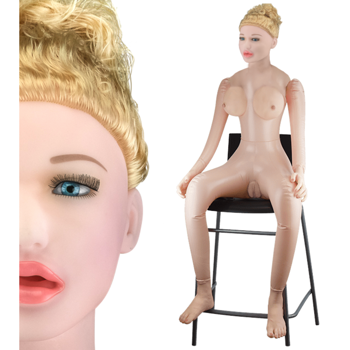 Poupée gonflable assise bouclée blonde Marylin