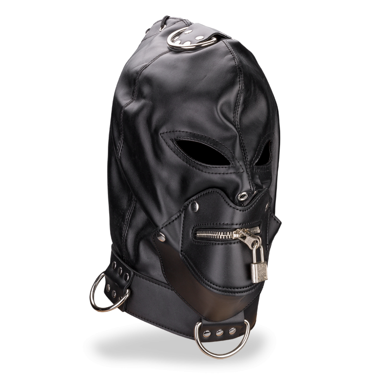 Cagoule BDSM avec fermeture éclaire pour la bouche et cadenas
